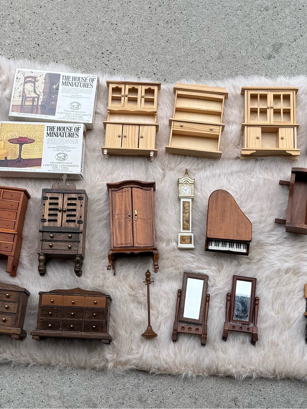 Assorted Miniature Wooden Dollhouse Furniture Set - Natural & Dark Wood
